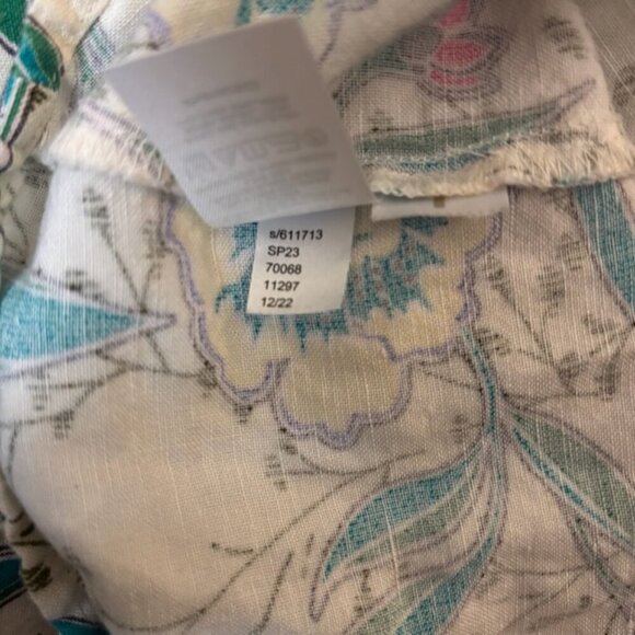 LOFT Womens Midi Dress Size M Linen Floral V-Neck Puff Sleeve Cottagecore Praire - Picture 10 of 10